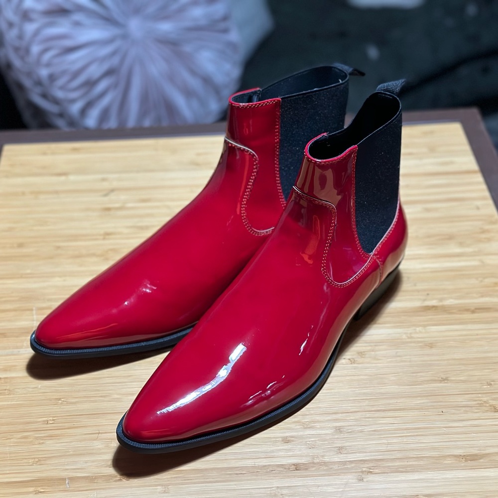 Red Patent Leather Chelsea Boot Brand New Never Worn